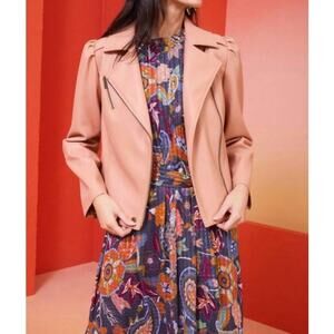 Marie Oliver Maeve Moto Jacket Vegan Leather in Beige Blush, S